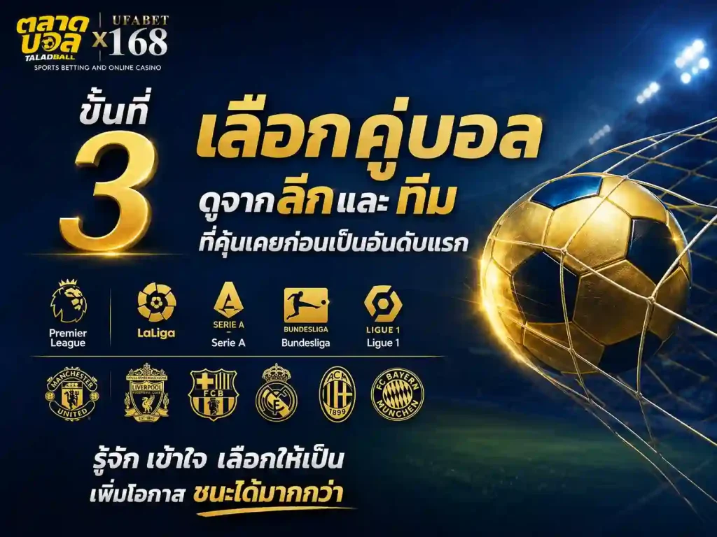 ขั้นที่3 เลือกคู่บอล ดูจากลีกและทีมที่คุ้นเคย