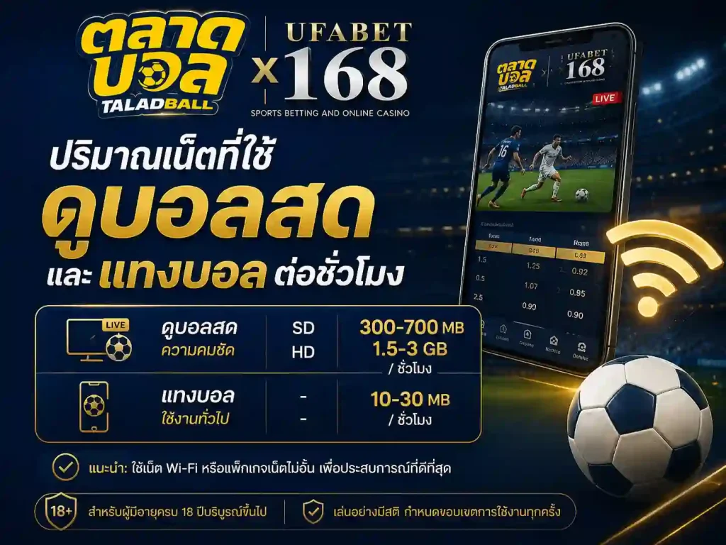 ปริมาณเน็ตที่ใช้ดูบอลสดและ แทงบอล ต่อชั่วโมง