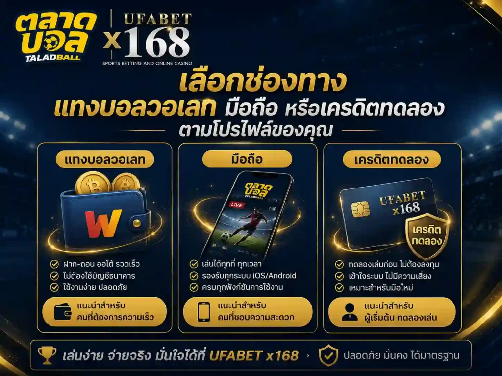 เลือกช่องทาง แทงบอลวอเลท มือถือ หรือเครดิตทดลอง